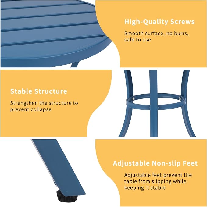 VINGLI Outdoor Side Table, Small Metal Patio End Table, Outdoor Round Table for Patio, Pool, Porch (Blue)