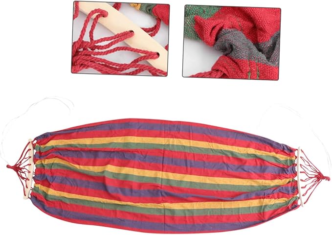 Luxshiny Single Person Canvas Hammock Rainbow Striped Outdoor Leisure Swing for Travel and Camping, Widened Anti-tip Design, Portable Patio Hanging Hammock
