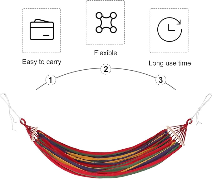 FRCOLOR Double Anti-roll Hanging Hammock, Camping Hiking Garden Outdoor Use, Wide Striped Canvas with Duckbill Buckle, Portable Travel and Backyard Patio Hammock