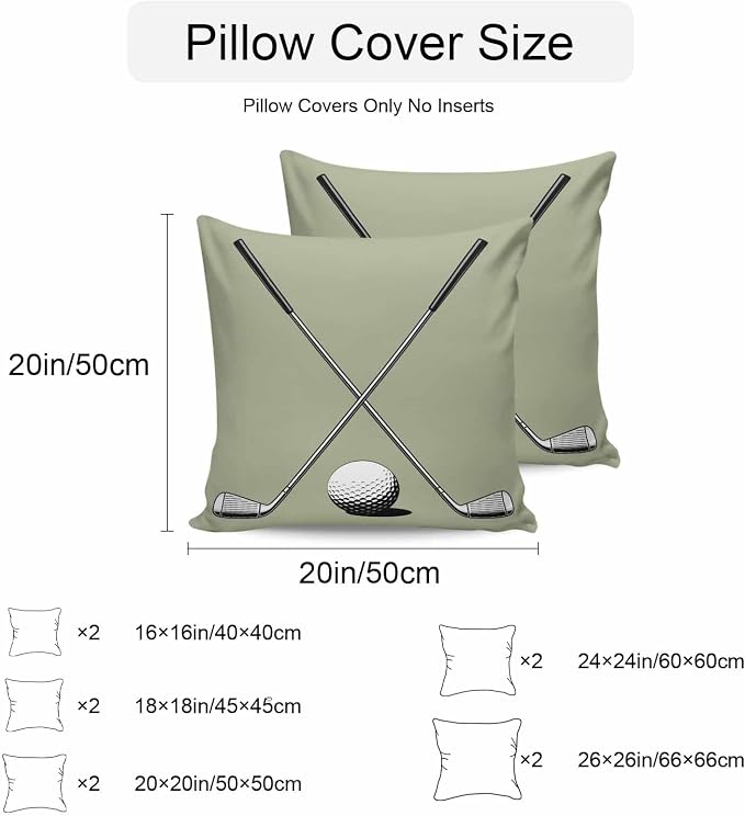 Vandarllin Outdoor Throw Pillows Covers 24x24 inch Set of 2 Waterproof Golf Ball Club Decorative Zippered Cushion Covers for Patio Furniture, Game Sports Sage Green Lumbar Pillowcases