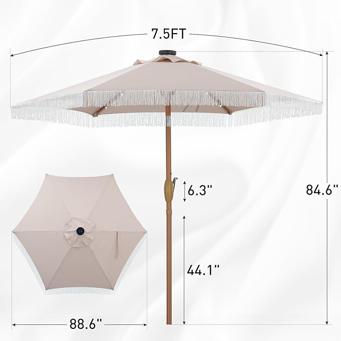 GDY 7.5FT Patio Umbrella Outdoor Table Umbrella(Optional with Light or Base), Market Umbrella with Crank for Garden, Lawn, Deck, Backyard & Pool