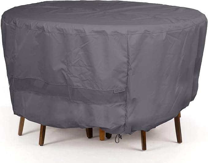 Covermates Elite Outdoor Round Dining Table & Chair Set Cover – All-Weather Water-Resistant Polyester, Mesh Ventilation, Adjustable Drawcord & Buckle Straps for Patio, 60DIAMETER x 30H, Charcoal