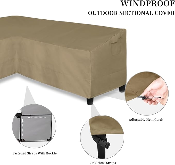 Easy-Going 600D Patio V-Shaped Sectional Sofa Cover, Heavy Duty Outdoor Sectional Cover, Waterproof Furniture Cover with Air Vent 85" L (on Each Side) x 33.5" D x 31" H, Camel