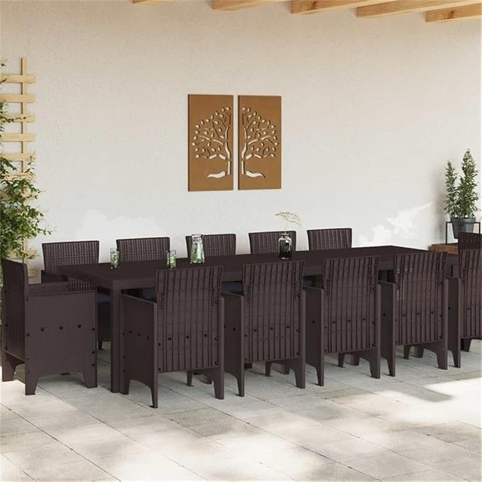 BOWERY HILL Poly Rattan Garden Dining Set, Anthracite Matte Finish, 12-Seater, UV-Resistant Outdoor Patio Furniture, Ergonomic Design, Rectangular Table with Comfortable Backrests and Armrests for