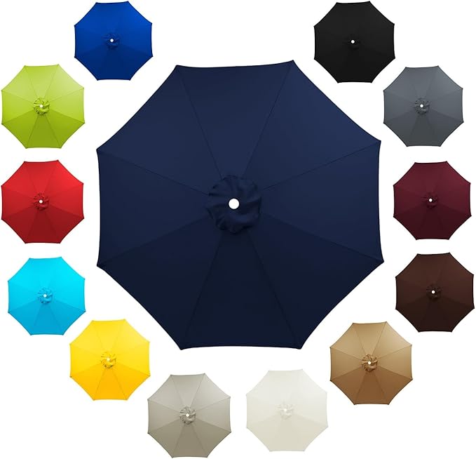 6 Ribs 8 Ribs Patio Umbrella Replacement Canopy 6.5ft 7.5ft 8.2ft 8.9ft 9.8ft 11.5ft UV Protection Waterproof Replacement Parasol Fabric Cover for Garden Outdoor Lawn(Navy Blue,11.5ft/8ribs)