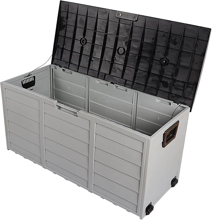 75gal 260L Outdoor Garden Plastic Storage Deck Box Chest Tools Cushions Toys Lockable Seat