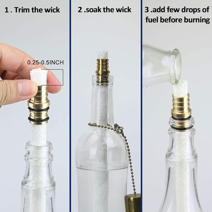 EricX Light Wine Bottle Torch Kit 4 Pack, Includes 4 Long Life Torch Wicks ,Brass Torch Wick Holders And Brass Caps - Just Add Bottle for an Outdoor Wine Bottle Torch