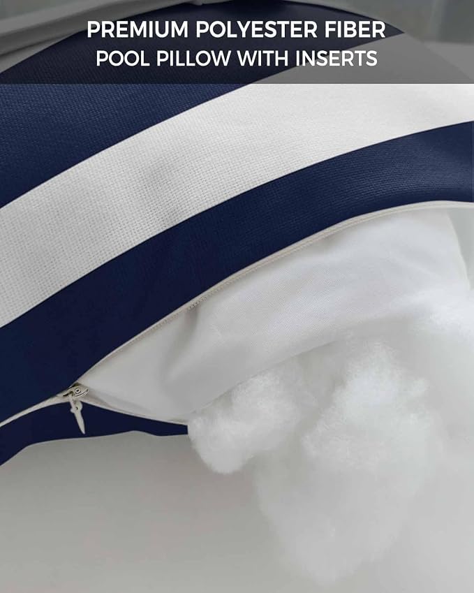 Outdoor Pillow for Chaise Lounge Chair, Simple Stripe Pattern Blue and White Waterproof Headrest Pillow Lumbar Pillows with Adjustable Elastic Strap for Beach, Poolside, Patio, Office (2 Pack)