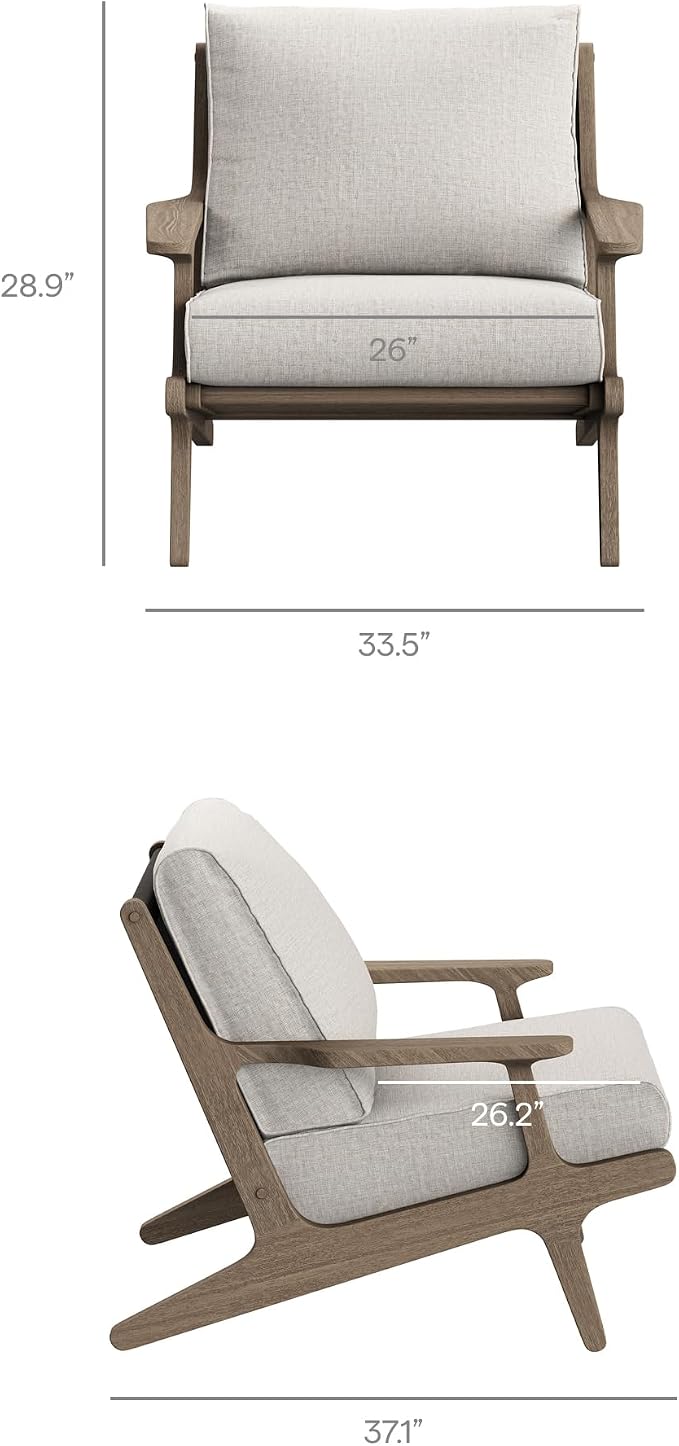Modway Saratoga 4-Piece Teak Wood Outdoor Furniture Set in Weathered Gray Pebble - Patio Conversation Set with Sofa, 2 Armchairs, and Coffee Table