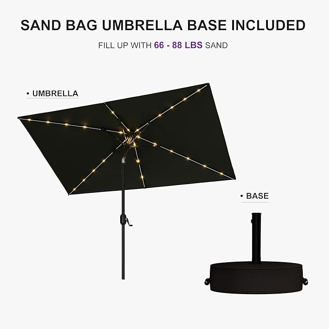 PURPLE LEAF 5' x 8' Rectangular Patio Umbrella with Solar LED Outdoor Table Umbrella Aluminum Frame Market Umbrella Sun Umbrella for Garden Deck Lawn Pool Gray