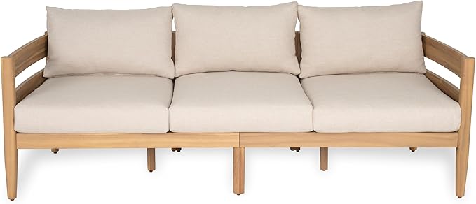 Christopher Knight Home Kory 5-Piece Acacia Wood Patio Furniture Set, Outdoor Conversation Sofa Chat Set with Club Chair and Coffee Table, Patio 7-Seater Seating Group for Backyard Balcony, Teak+Beige
