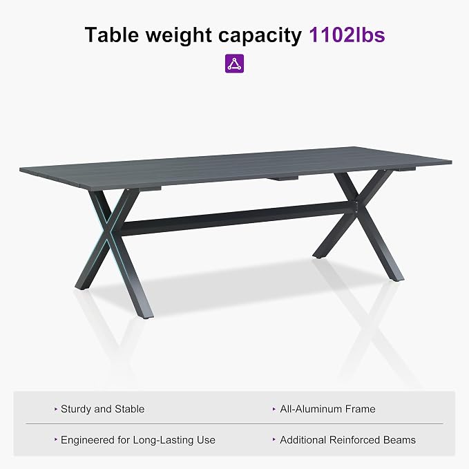 PURPLE LEAF 11 Pieces Outdoor Dining Set Patio Furniture Set with Large Aluminum Table and French Wicker Chairs for Garden Backyard Light Blue Patio Dining Set
