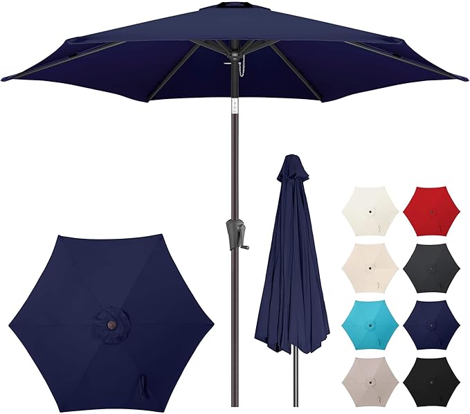 7.5ft Outdoor Patio Umbrella - Table Umbrella Waterproof UV Protection, Sombrillas de Patio with Push Button Tilt, Sun Umbrella for Pool, Porch, Garden, Deck, Backyard (Navy Blue)