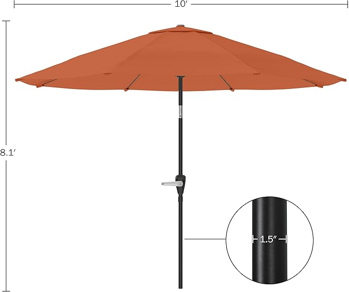 Patio Umbrella with Auto Tilt - 10ft Easy Crank Outdoor Umbrella with Vented Canopy for Deck, Balcony, Porch, Backyard, or Pool by Pure Garden (Orange)
