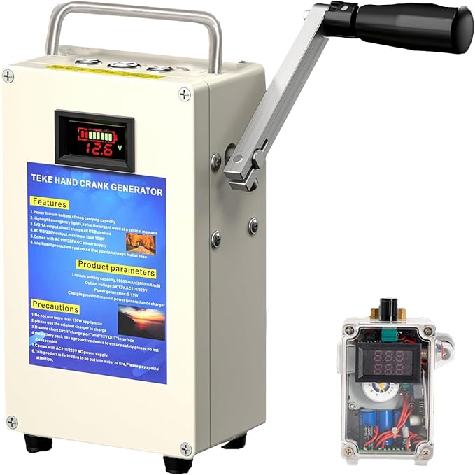 Generator Hand Crank and Power is 50W (Maximum),for Household and Outdoor Emergency,with Hand Shank and Charger,Outdoor Generato 81AH/500W