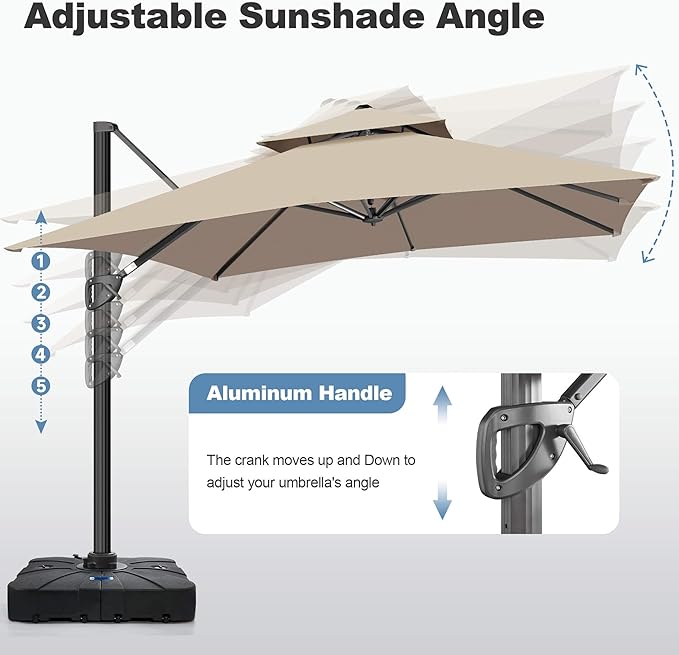 FLAME&SHADE 10 X 10 FT Cantilever Patio Umbrella - Large Square Offset Umbrella Outdoor Patio with 360-Degree Rotation and 3-Year Fade Resistance Fabric for Deck Pool Backyard Garden (Taupe)
