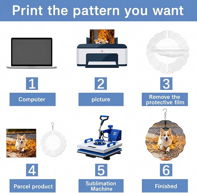 12pcs Sublimation Wind Spinner Blanks 8 INCH Bulk Aluminum Metal Blanks Product Outdoor Garden Decoration for Heat Press Transfer DIY Gift