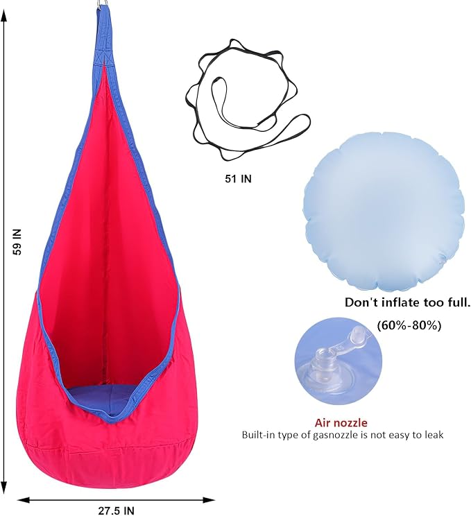 YAERSI Kids Pod Swing Seat, Cotton Hammock Chair with PVC Inflatable Cushion,Sensory Swing for Indoor and Outdoor Play Portable