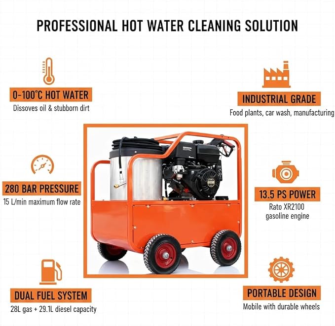 Hot Water Pressure Washer 4000PSI 4GPM,420cc 13.5HP Gas Engine with AR Pump, Commercial Heavy-Duty Power Washer for Trucks, Machinery, Concrete, Industrial Grease (Orange)