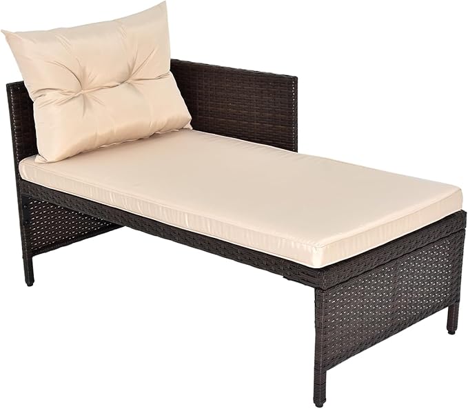 3 Piece Patio PE Rattan Furniture Sets, All-Weather PE Wicker Outdoor Sofa Couch Sectional Set, Patio Wicker Conversation Loveseat Sofa Small Conversation Set for Garden/Patio w/Cushion, Glass Table