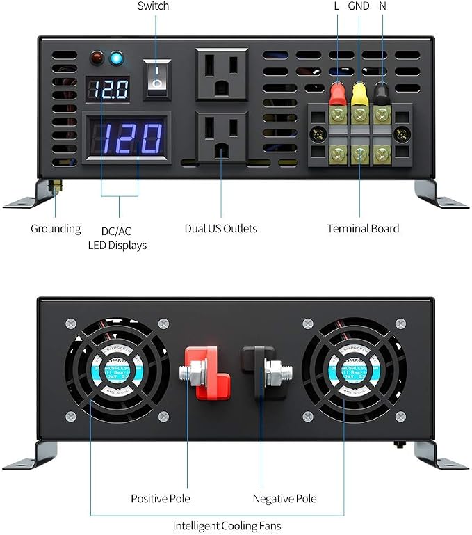 WZRELB 2500W 12VDC 120VAC Pure Sine Wave Power Inverter,RV, Car Inverter,LED Display