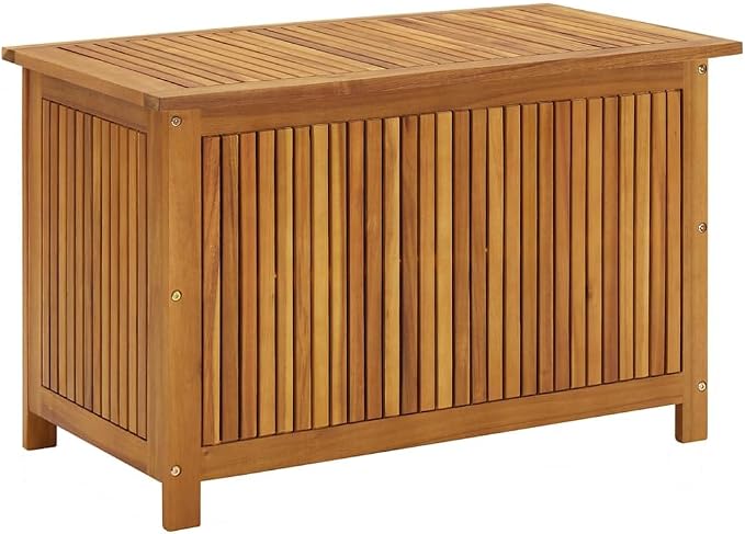 Outdoor Storage Box 35.4x19.7x22.8 Inches Solid Acacia Wood with Waterproof Liner, Patio Furniture Cushion Organizer, Garden Bench Seat and Side Table for Deck, Backyard, Porch