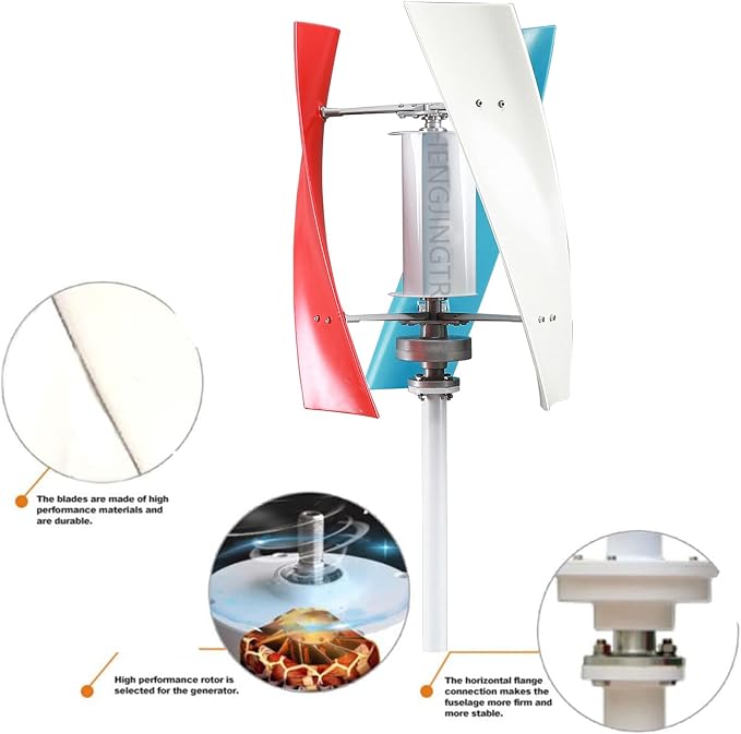 Vertical Wind Turbine Generator, 6000W 12V 24V 48V 3 Blades No Noise Magnetic Levitation Upright Wind Generator with Controller for Outdoor Garden