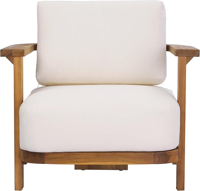 Christopher Knight Home Stella Acacia Wood 4 Piece Patio Furniture Set, Wooden Patio Conversation Set with Club Chair+Coffee Table, 4-Seater Outdoor Loveseat Sofa + Armchair and Table Set, Teak+Beige