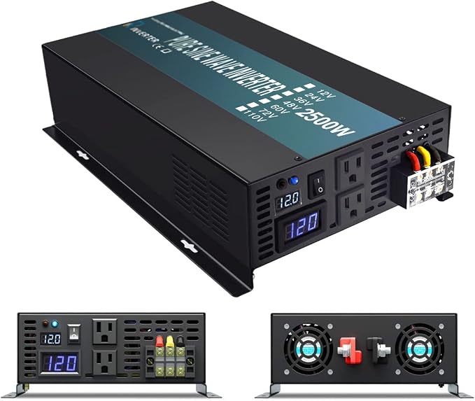 WZRELB 2500W 12VDC 120VAC Pure Sine Wave Power Inverter,RV, Car Inverter,LED Display