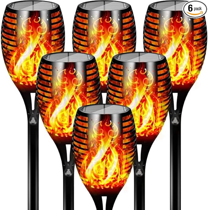 Otdair 96 LED Solar Lights Outdoor Upgraded 6 Pack, 43" Tall & Super Larger Size, Waterproof Tiki Torches for Outside, 2200mAh Solar Solar Torch Light with Flickering Flame for Path Yard Garden