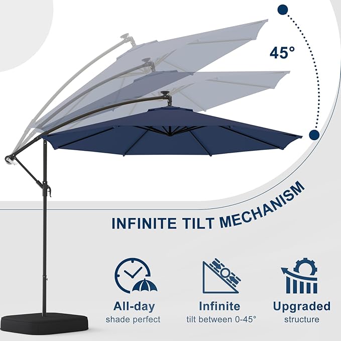 10FT Patio Umbrella with Base Included, Outdoor Offset Cantilever Umbrella, Infinite Tilt, UV Protection for Backyard, Lawn, Garden & Pool