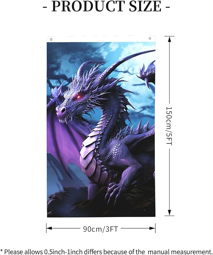 Flag 3x5Ft Double Sided Outside Garden Flag Purple Dragon Purple Moon Welcome Flag Holiday Banner with Brass Grommets Vertical House Flags Large Burlap Yard Flag for Outdoor Porch Gardens Yard Decor
