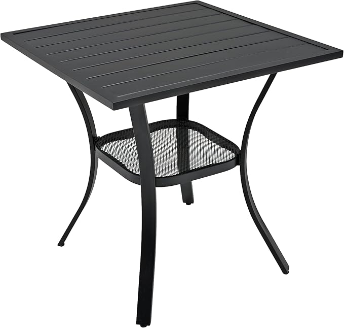 Anmutig 3 Piece Square Outdoor Patio Dining Set with 27.5 Inch Table and 2 Stackable Black Chairs