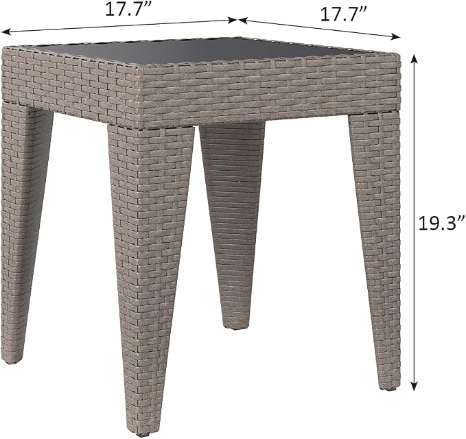 Kinfant Rattan Patio Side Table - Modern Wicker End Table, PE Rattan Coffee Table with Glass Top, Weather-Resistant Patio Furniture for Patio, Balcony, Garden, and Poolside (1, Rattan Sesan)