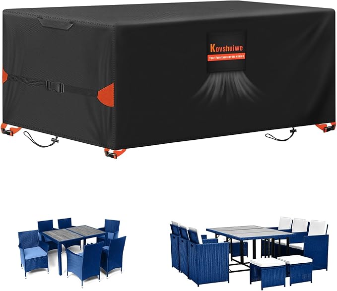 Kovshuiwe 60"Lx 38"W x 28"H Patio Furniture Covers, Outdoor Furniture Covers Waterproof, Tear-Resistant Patio Table and Chair Set Cover with Fastener Windproof Buckle Straps, Heavy Duty, 600D Oxford