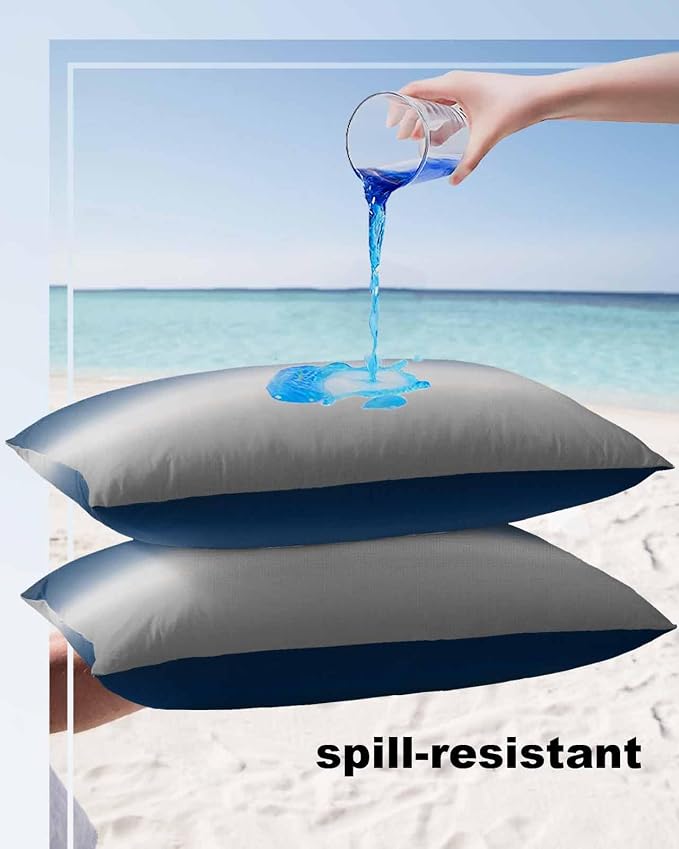 Outdoor Waterproof Throw Pillow Covers Set of 2 Blue Grey Ombre Lumbar Pillowcases 20x12 Inches Gradient Gradual Color Patio Decorative Pillows Cushion Case Patio Pillows for Couch Bed Chair Garden