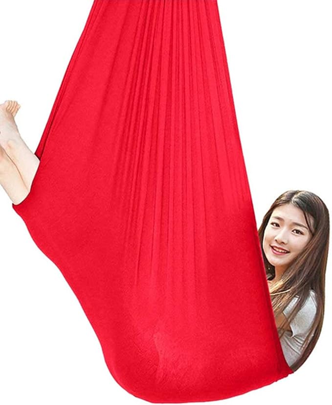 360° Rotating Elastic Aerial Yoga Hammock Outdoor Indoor Swings Aerial Yoga Sensory Therapy Cuddle Swing Soft Elastic Parcel Steady Seat Swing (Color : Wine red, Size : 100x280cm)