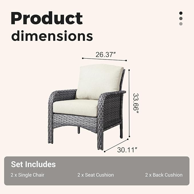 2 Pieces Wicker Patio Chairs - Outdoor Rattan Chairs Set of 2,All-Weather PE Wicker Dining Chair Set with High Back and Deep Seating for Deck Porch,Beige
