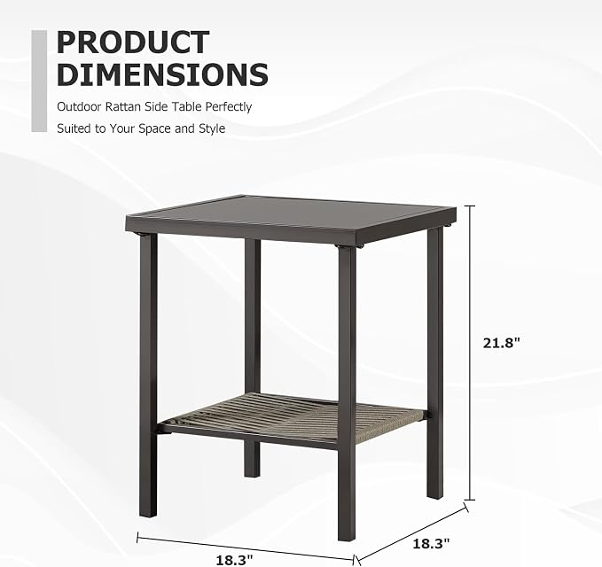 Patio Tables Wicker Side Table, Outdoor End Table with Storage Shelf, Patio Furniture Side Table for Sofa, Swivel Chairs, Garden, Balcony - Square