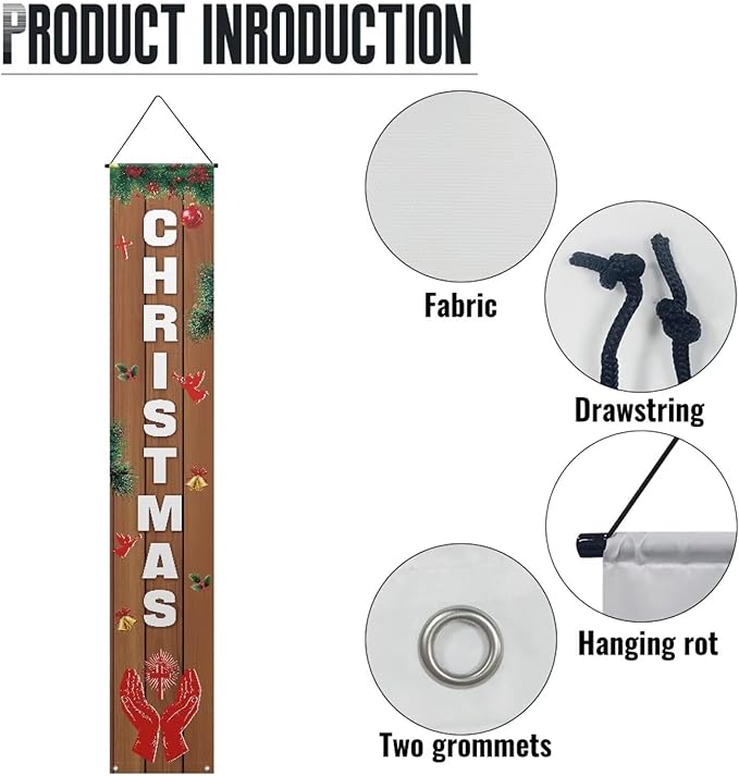 Joyous Christmas Banner Decorations Wooden Wall Xmas Porch Sign Decor Christmas Home Outdoor Door Hanging Banner for Holiday Party Decor