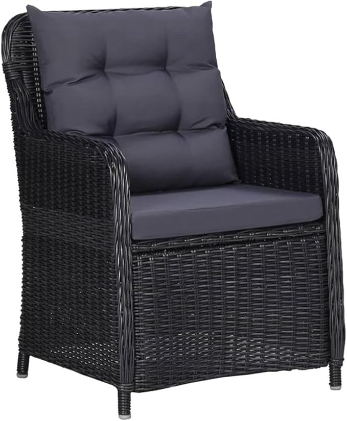 Afuera Living 7-Piece Outdoor Patio Dining Set, Black Weatherproof PE Rattan, Powder-Coated Steel Frame, Removable Washable Cushion Covers, Rectangular Table and 6 Chairs, Garden, Balcony, or