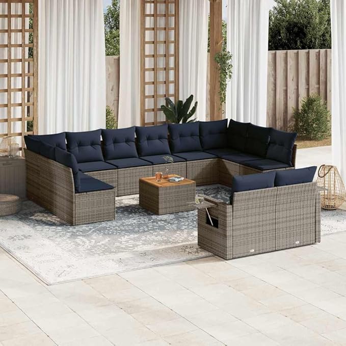 vidaXL Patio Sofa Set with Cushions 13 Piece, Outdoor Conversation Set, Sectional Sofa for Balcony Garden, Patio Furniture, Gray Poly Rattan