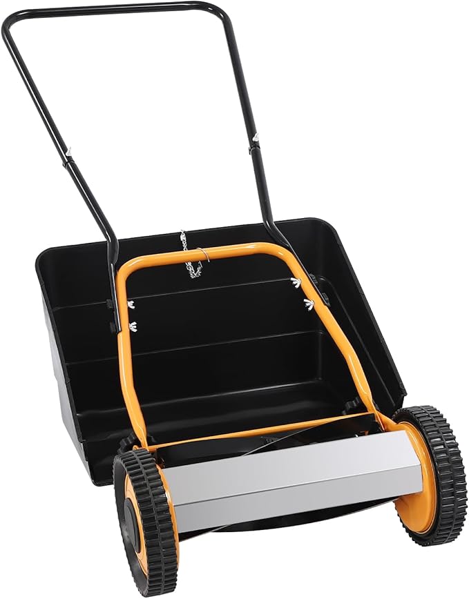 Lawn Mower, Hand Push Lawn Mower 5-Blade Wheeled Reel Mower with 14 Inches Cutting Width, Height Adjustable Grass Trimmer with Grass Collecting Box, 2-in-1 Function Lawnmower for Garden Backyard