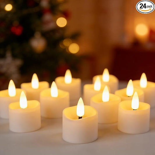 24 Pack LED Timer Tea Light Battery Operated, Flameless Flickering Votive Tealight Timer Candles, Small Electric Flicker Fake Candle Bulk for Christmas Party Halloween Pumpkin Light Decorations