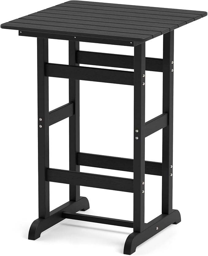 Tangkula 30" x 30" Square Bar Table, Patio HDPE Bar Height Dining Table w/Slatted Tabletop, Outdoor All-Weather High-Top Bistro Table for Poolside, Backyard, Balcony