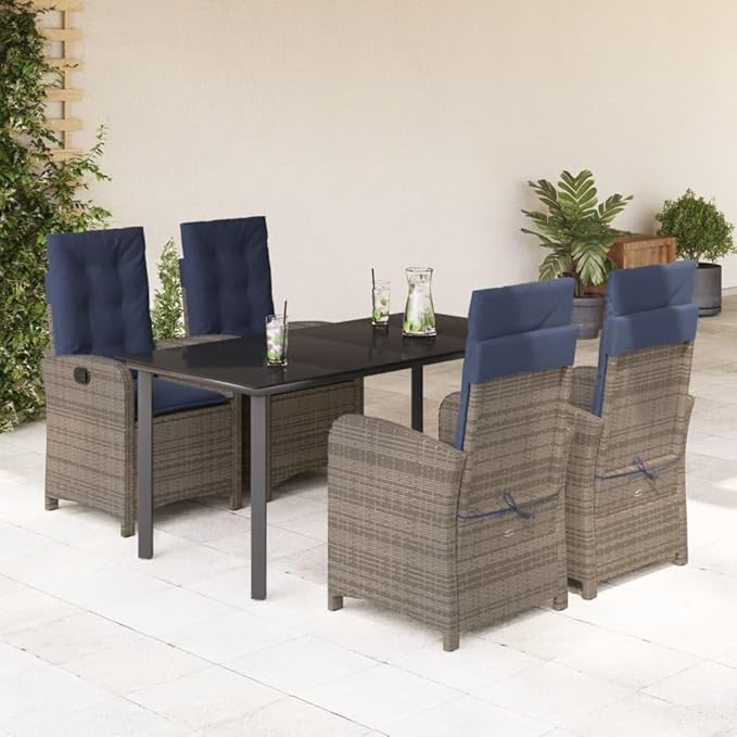 Backyard Furniture Patio Conversation Sets Outdoor Seating 5 Piece Patio Dining Set with Cushions Gray Poly Rattan Suitable for Gardens, Balconies, Decks