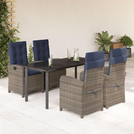Backyard Furniture Patio Conversation Sets Outdoor Seating 5 Piece Patio Dining Set with Cushions Gray Poly Rattan Suitable for Gardens, Balconies, Decks