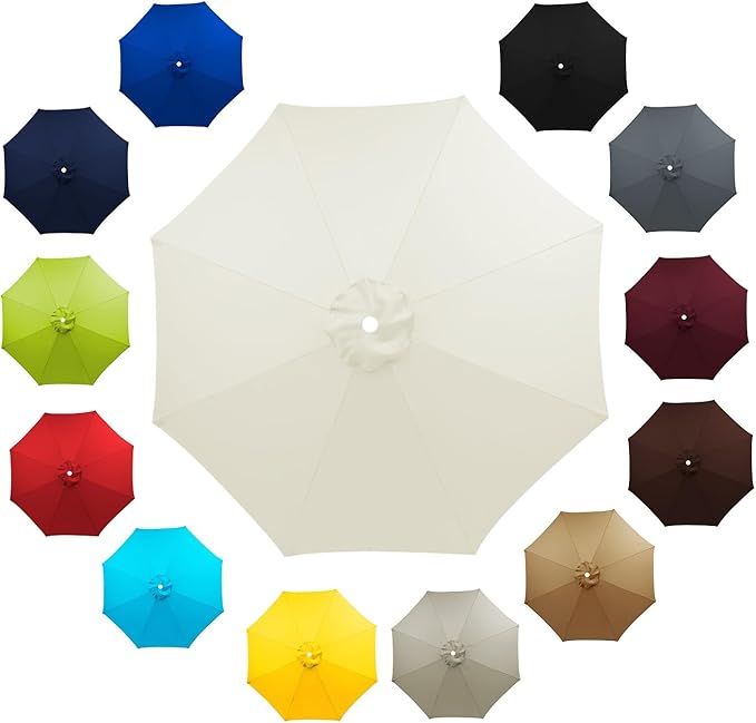 6 Ribs 8 Ribs Patio Umbrella Replacement Canopy 6.5ft 7.5ft 8.2ft 8.9ft 9.8ft 11.5ft UV Protection Waterproof Replacement Parasol Fabric Cover for Garden Outdoor Lawn(White,7.5ft/8ribs)