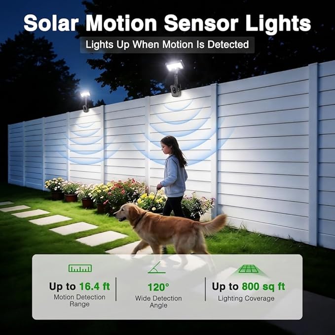 iMaihom Clip On Solar Lights Outdoor with Motion Sensor, 92 LED 600LM Solar Fence Lights, Warm/Neutral/Cool White, 360° Adjustable, IP65 Waterproof Security Light for Deck, Gutter, Porch (2, Black)