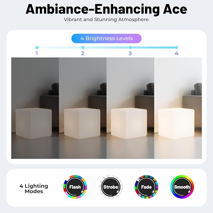16" Cube LED Color Light Stool Party Club Bar Furniture LED Chair Stool Table Outdoor Indoor Patio Party Yard, Rechargeable Square Stool Light, 16 Color Gradient Romantic Decorative Lighting